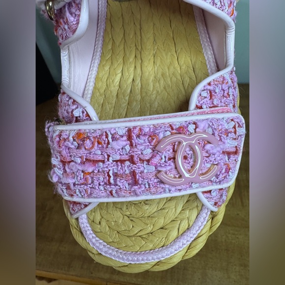 Authentic Chanel Pink Tweed Dad Sandals size 36.5 - Picture 10 of 16